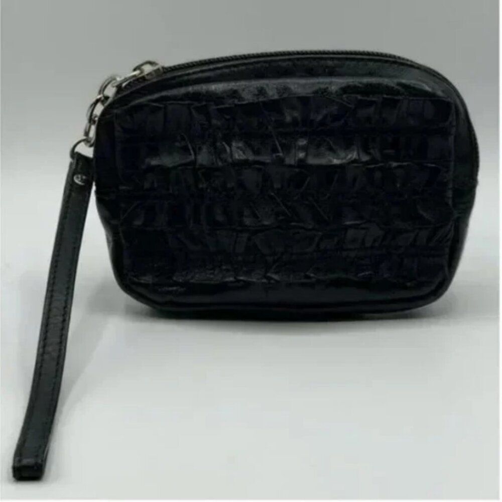 Hobo International Ruched Black Leather Wristlet with Zipper Closure